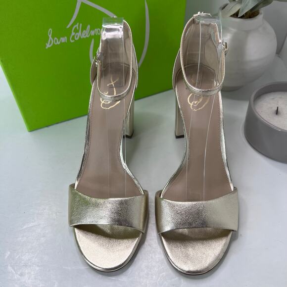 Sam Edelman Robyn Leather Ankle Strap Heel Gold I3433L4700 Women's 11M Tried On - Picture 5 of 11